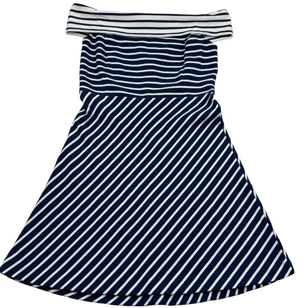 Vineyard Vines Nautical Navy White Striped Off The Shoulder A-Line Dress Size S